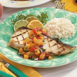 Halibut with Zesty Peach Salsa