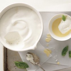 Lemon Snow Pudding with Basil Custard Sauce