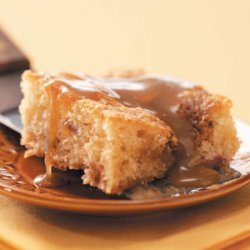 Rhubarb Coffee Cake with Caramel Sauce