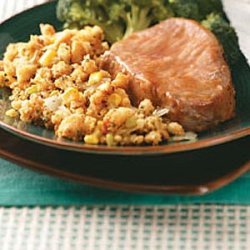 Glazed Pork Chops with Corn Bread Dressing