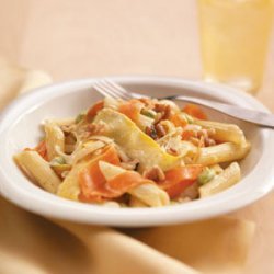 Creamy Pesto Penne with Vegetable Ribbons