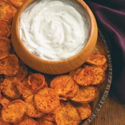 Spicy Sweet Potato Chips & Cilantro Dip