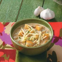 Crouton-Topped Garlic Soup