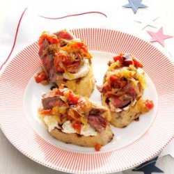 Steak & Blue Cheese Bruschetta with Onion & Roasted Tomato Jam