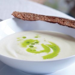 Cauliflower Soup with Chive Oil and Rye Crostini