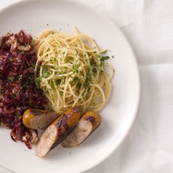 Sausages with Caramelized Red Onions and Radicchio