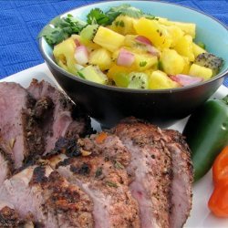 V's Grilled Jerk Pork Tenderloin and Pineapple Mango-Kiwi Salsa