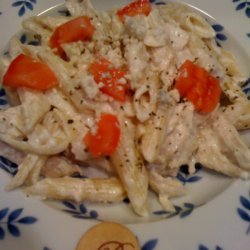 Penne Gorgonzola With Chicken and Roma Tomatoes