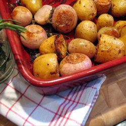 Whole Roasted Shallots and Potatoes With Rosemary